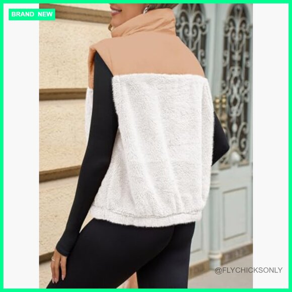 Cropped Fleece Sherpa Vest with Half Zipper and Pockets - Picture 7 of 7